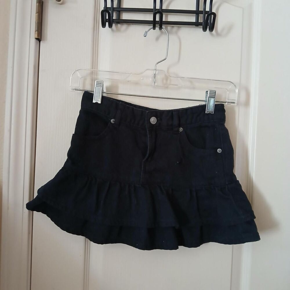 Zara Black Denim Tiered Ruffle Mini Skirt Girls Size 9 Coquette Y2K Classic